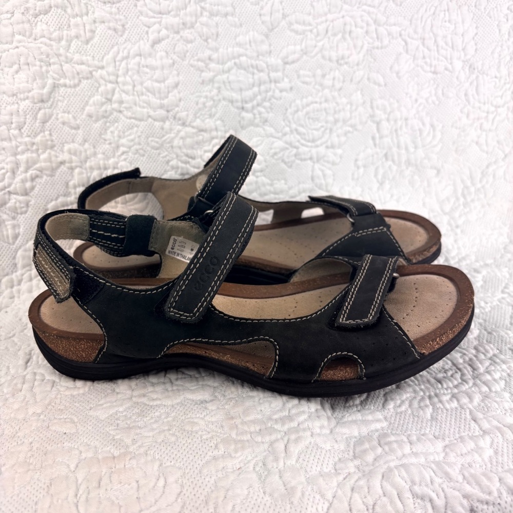 ECCO Shock Point Leather Comfort Sandals Shoes Cork Adjustable Straps EU 39 - Picture 3 of 7